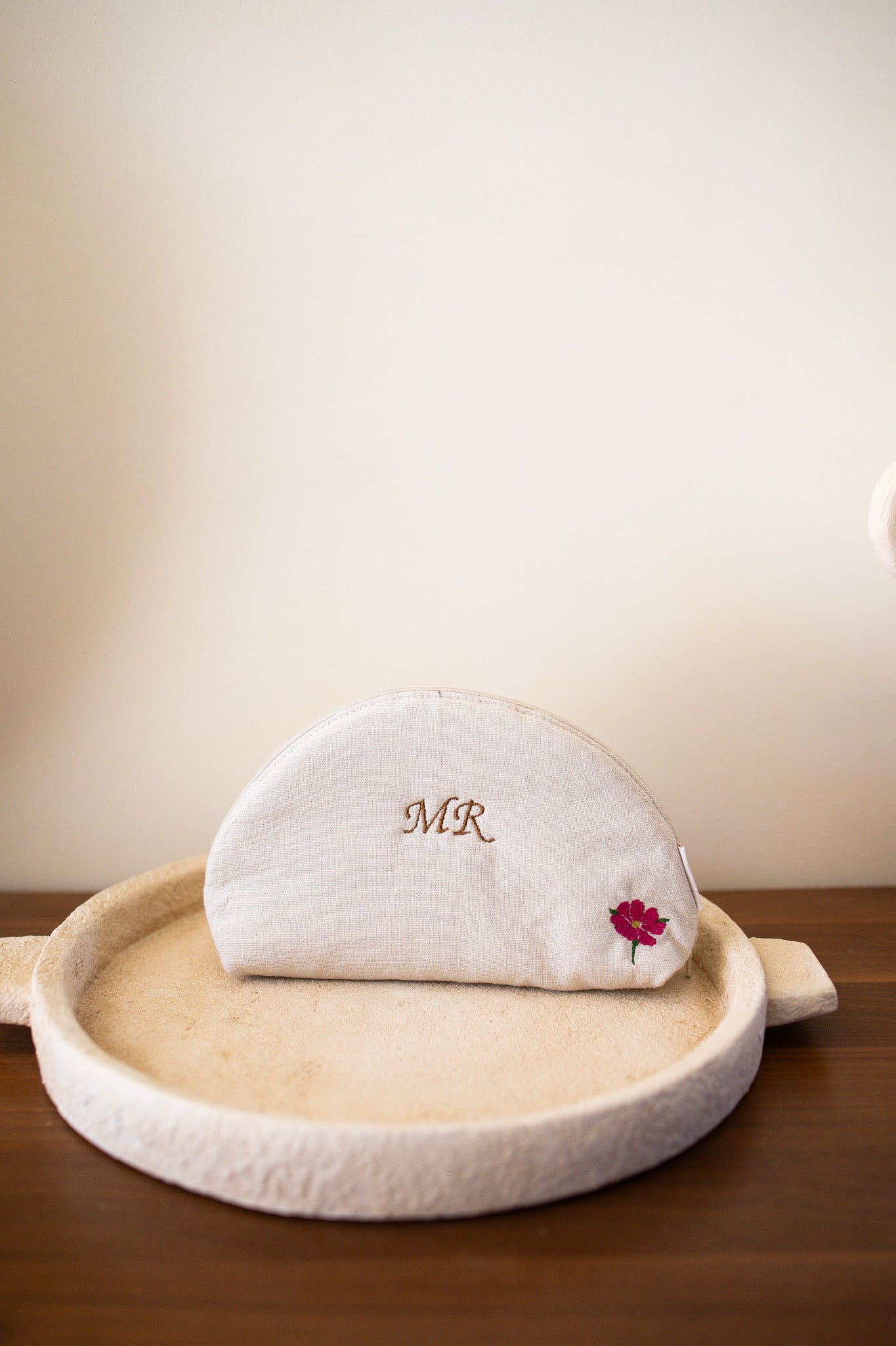 Grande trousse demi-lune "lin" - personnalisable