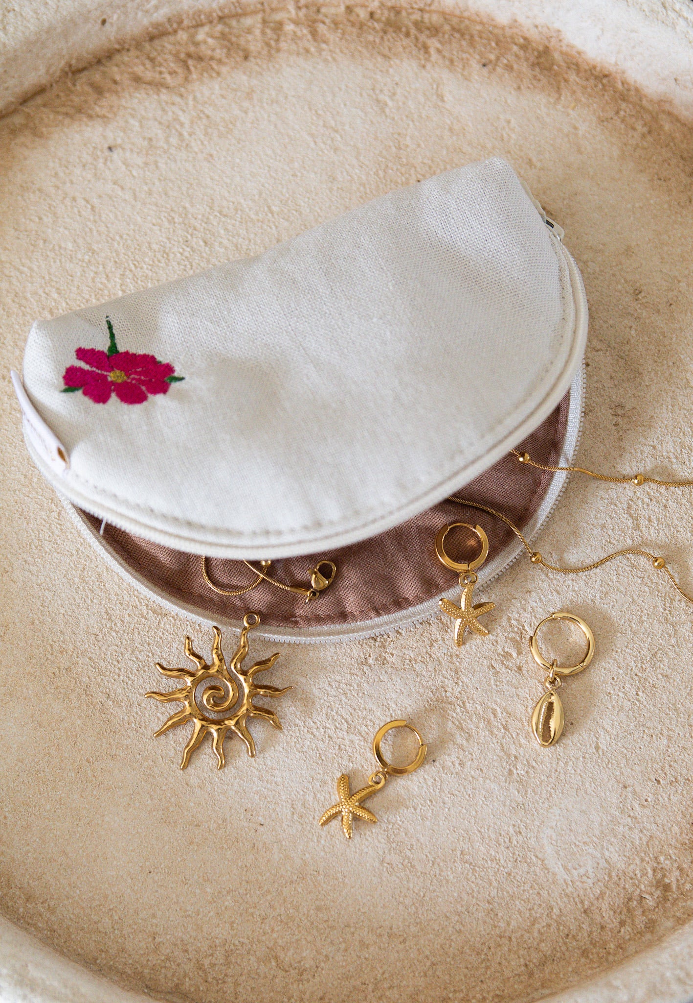 Petite trousse demi-lune "lin" - personnalisable