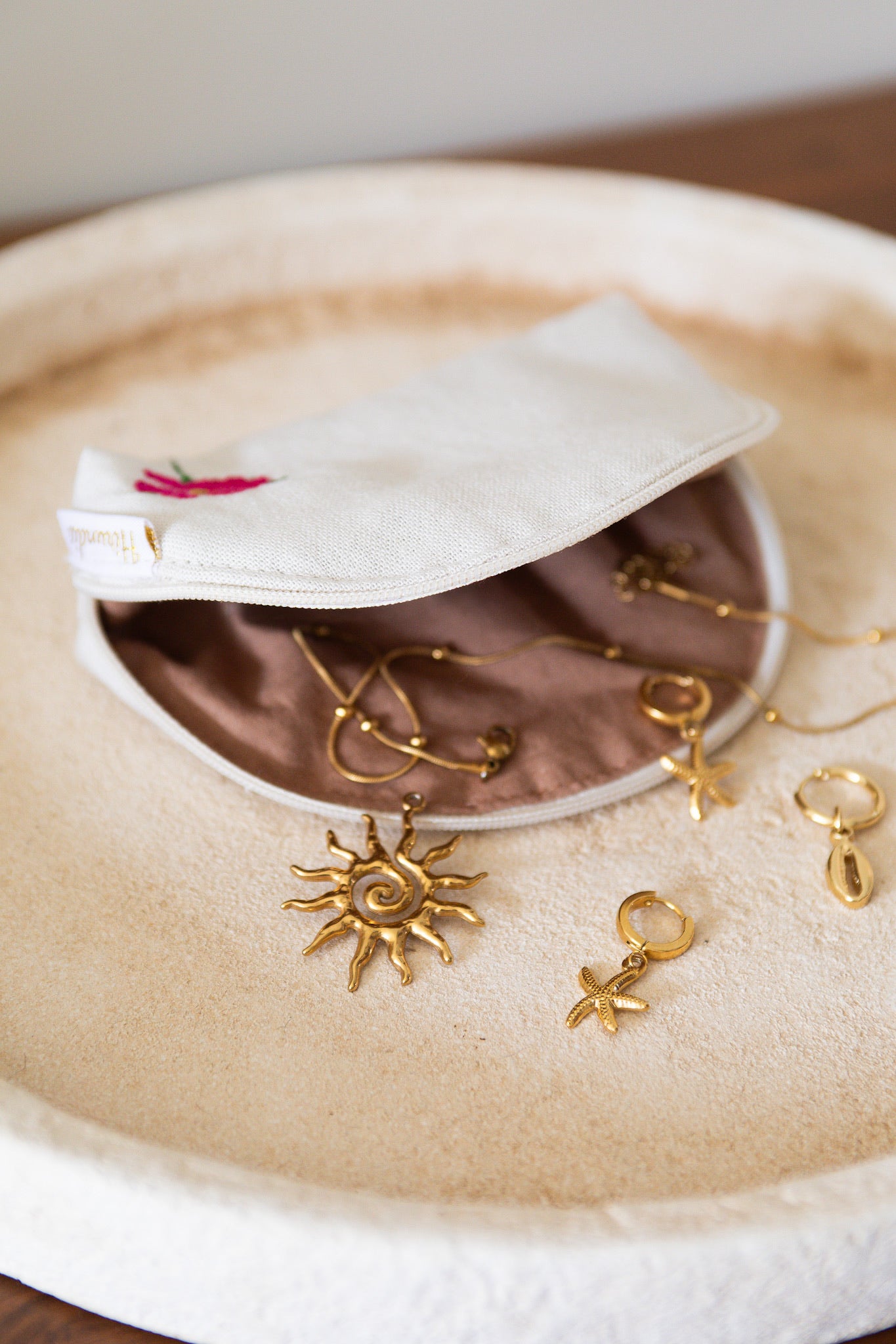 Petite trousse demi-lune "lin" - personnalisable