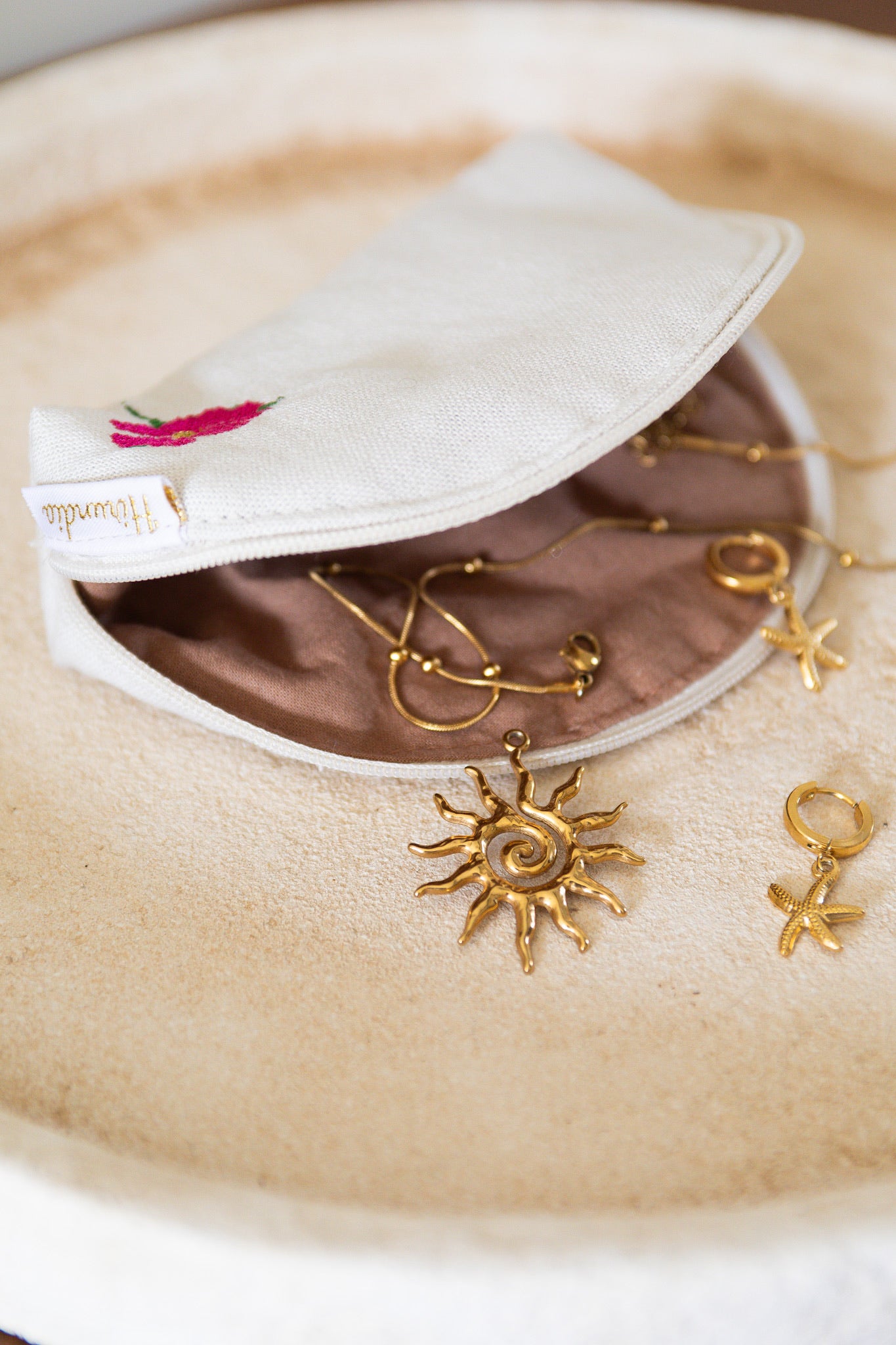 Petite trousse demi-lune "lin" - personnalisable
